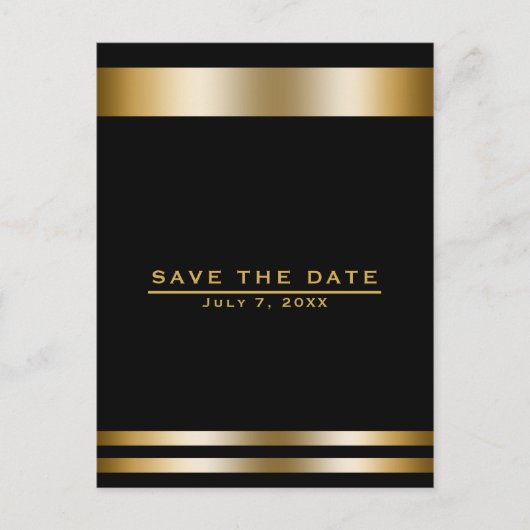 Schwarz & Gold Elegante Verlobung Save the Date Postkarte (Vorderseite)