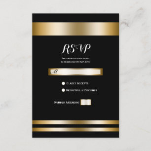 Schwarz & Gold Elegantes Chic Party Hochzeit RSVP Karte