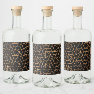 Schwarz-Gold-elegantes Muster Alkoholflaschenetikett