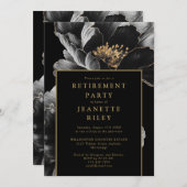 Schwarz-Gold-Elegantes Party für die Blumenruhestä Einladung (Vorne/Hinten)