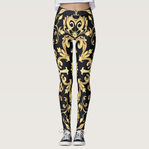 Schwarz-Gold-Emblem Leggings