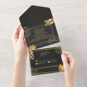 Schwarz-Gold-Farbe-Splash Einladung Hochzeit (Abreißen)