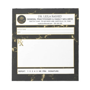 Schwarz-Gold-Faux-Marmor-Arztrezept Notizblock