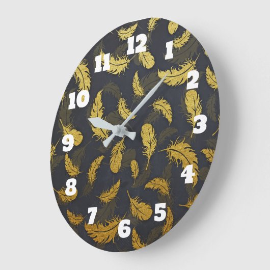 Schwarz-Gold-Federmuster Große Wanduhr (Winkel)