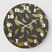 Schwarz-Gold-Federmuster Große Wanduhr (Vorderseite)