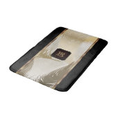 Schwarz-Gold-Federmuster mit Monogramm Badematte (Schrägansicht)