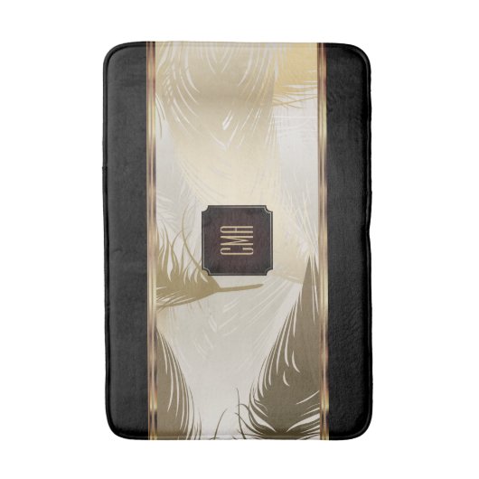 Schwarz-Gold-Federmuster mit Monogramm Badematte (Vorderseite Vertikal)