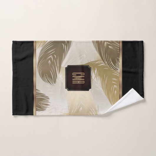 Schwarz-Gold-Federmuster mit Monogramm Badhandtuch Set (Handtuch)