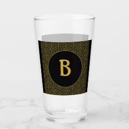 Schwarz-Gold-Filigree-Monogramm Personalisiert Glas