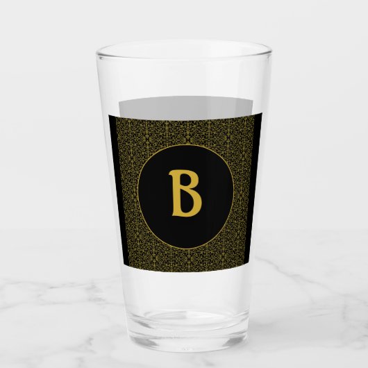 Schwarz-Gold-Filigree-Monogramm Personalisiert Glas (Vorderseite)