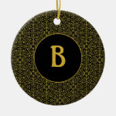 Schwarz-Gold-Filigree-Monogramm Personalisiert Keramik Ornament (Vorne)