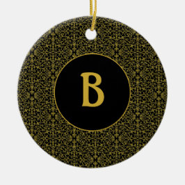 Schwarz-Gold-Filigree-Monogramm Personalisiert Keramik Ornament