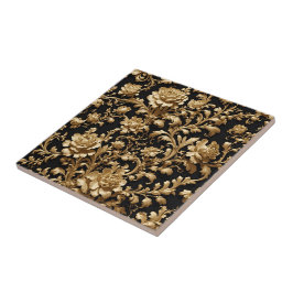 Schwarz & Gold Flämisch Barocke Keramik Tile Fliese