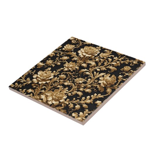 Schwarz & Gold Flämisch Barocke Keramik Tile Fliese (Seite)