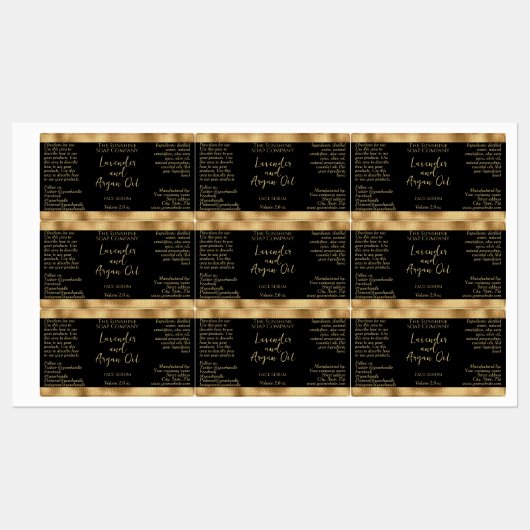 Schwarz-Gold-Flasche für wasserdichte Kosmetiktüch Etiketten (Blatt)