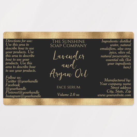 Schwarz-Gold-Flasche für wasserdichte Kosmetiktüch Etiketten (Design 1)