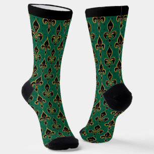 Schwarz-Gold-Fleur-de-lis-Muster Socken