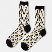 Schwarz-Gold-Fleur-de-lis-Muster Socken (Linkes Detail)