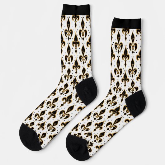 Schwarz-Gold-Fleur-de-lis-Muster Socken (Linkes Detail)