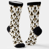 Schwarz-Gold-Fleur-de-lis-Muster Socken (Gewinkelt)