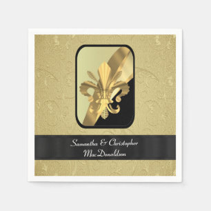 Schwarz-Gold-Flex de lys personalisiert Serviette