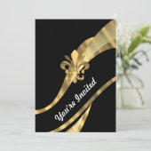 Schwarz-Gold-Floh Einladung (Stehend Vorderseite)