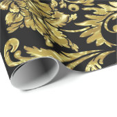 Schwarz-Gold-Floral-Damaskus Geschenkpapier (Rolleneckpunkt)