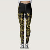 Schwarz & Gold Floral Mandala Ornament Leggings (Vorderseite)