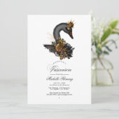 Schwarz-Gold-Floral Swan Quinceañera Foto Einladung (Stehend Vorderseite)