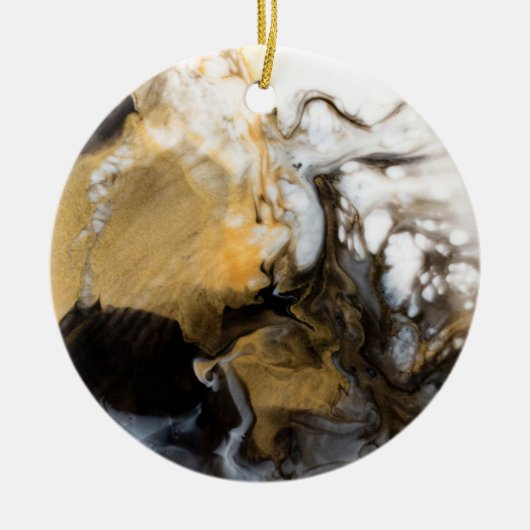 Schwarz-Gold-Fluid-Marmor-Kunst Keramik Ornament (Vorne)