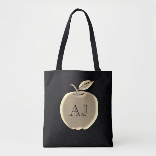 Schwarz-Gold Foil Apple Elegante Monogram Tasche (Vorderseite)