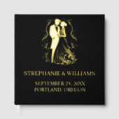 Schwarz-Gold-Foil-Blätter Foto-Hochzeit Gästebuch (Vorderseite)