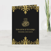 Schwarz-Gold-Foil-Damask Islamische Hochzeit Einladung (Vorderseite)