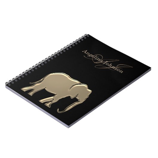Schwarz-Gold-Foil-Elefant Moderne Mit Monogramm Notizblock (Linke Seite)