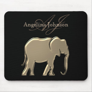 Schwarz-Gold-Foil-Elefant Modernes Monogramm Mousepad