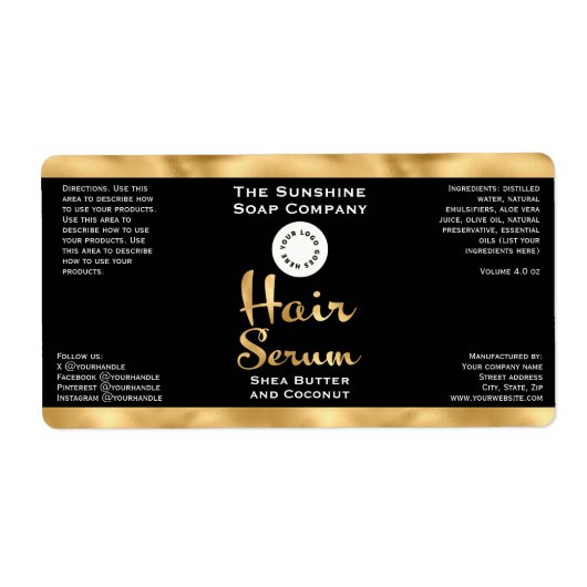 Schwarz-Gold-Foil-Haarfahne Serumflasche-Etikett m (Vorne)