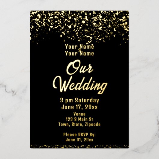Schwarz-Gold-Foil-Hochzeit Folieneinladung (Vorderseite)