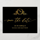 Schwarz-Gold-Foil-Hochzeit rettet das Datum Folie Einladungspostkarte (Vorderseite)