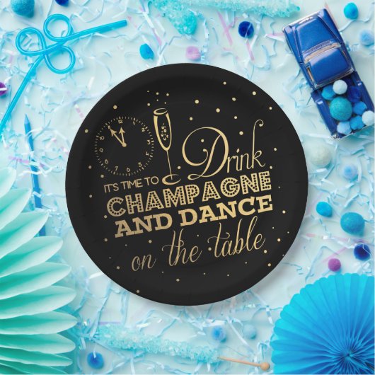 Schwarz/Gold-Foil-Silvester Pappteller (Party)