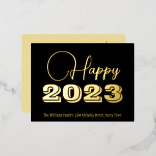 Schwarz-Gold-Foil-Sonderpreis für Neues Jahr 2023 Folien Feiertagspostkarte
