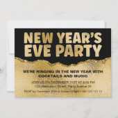 Schwarz-Gold-Foil-Textur Neujahr Party Einladung (Vorderseite)