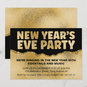 Schwarz-Gold-Foil-Textur Neujahr Party Einladung