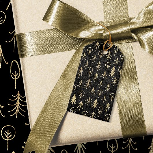 Schwarz-Gold-Foil-Winter-Szene Bäume Schnee Geschenkanhänger