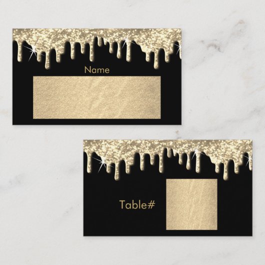 Schwarz-Gold-Folie mit Gold-Tropfen-Design Platzkarte (Vorne/Hinten)