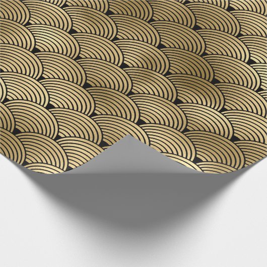 Schwarz-Gold-Fossil Art Deco Muster Geschenkpapier (Ecke)