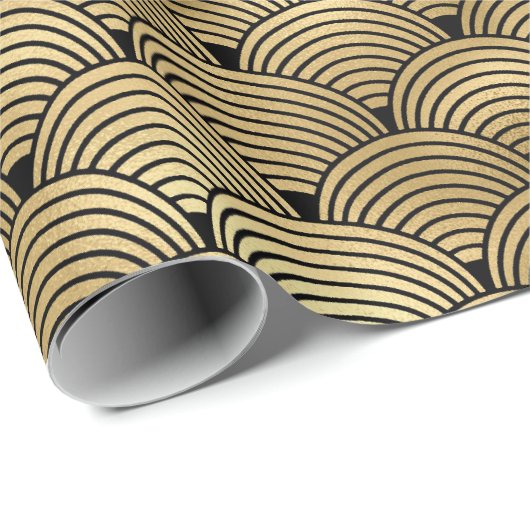 Schwarz-Gold-Fossil Art Deco Muster Geschenkpapier (Rolleneckpunkt)