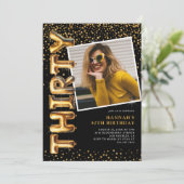 Schwarz-Gold-Foto 30. Geburtstag Einladung (Stehend Vorderseite)