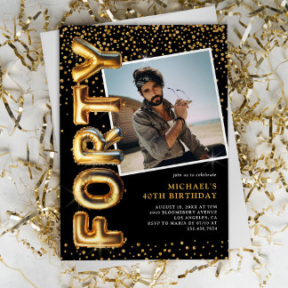 Schwarz-Gold-Foto 40. Geburtstag Einladung