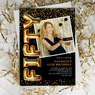 Schwarz-Gold-Foto 50. Geburtstag Einladung
