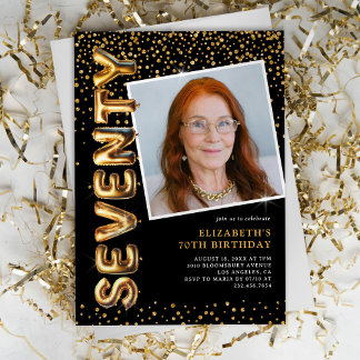 Schwarz-Gold-Foto 70. Geburtstag Einladung